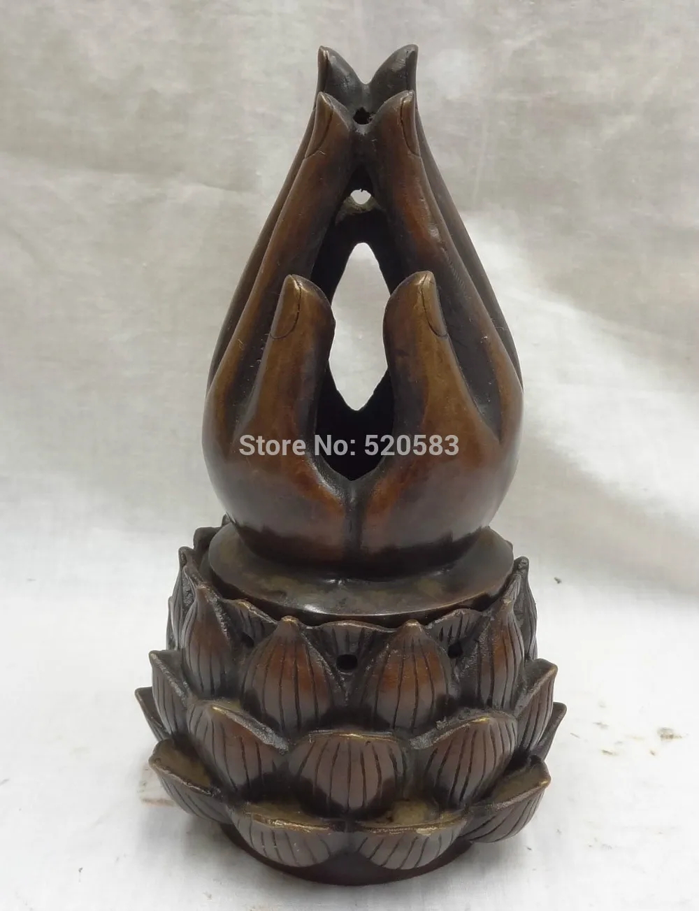 

Tibet Bronze Buddhist Lotus Pray Buddha Hand Statue Box Incense Burner Censer