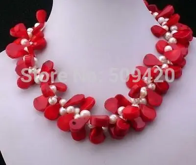 

WholesaleBeautiful white pearl Water drops red coral necklace 17
