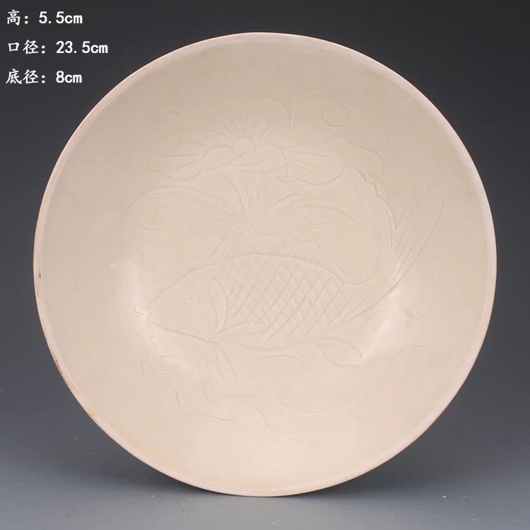 Редкий династии Сонг(961-1275) фарфоровая чаша, Ding kiln молочно-белая глазурь Выгравированная рыба, лучшая коллекция и украшение