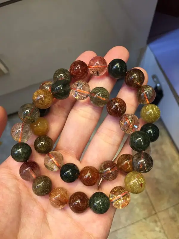 

Genuine Natural Copper Rutilated Quartz Colorful Round Beads Bracelet Woman Man Crystal Gemstone 12mm 11mm 10mm 13mm 14mm AAAAA