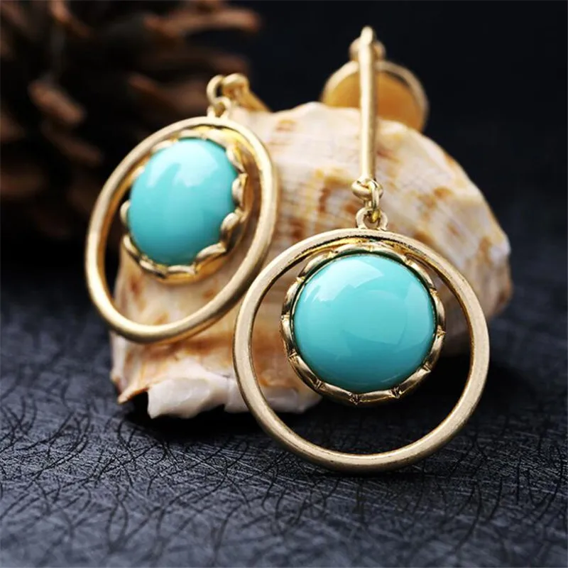 2017 новейшие двойной Круглый Висячие серьги для женщин летние золотистые Цвет