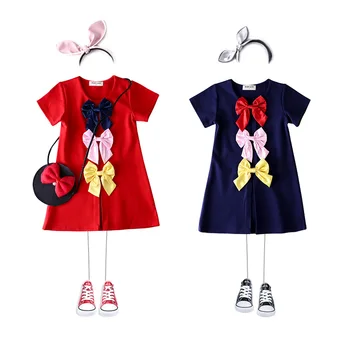 

Roimyal Wholesale Summer 2019 new girl cute bow knot children's dress toddler kids leisure dresses 3-8years free shipping