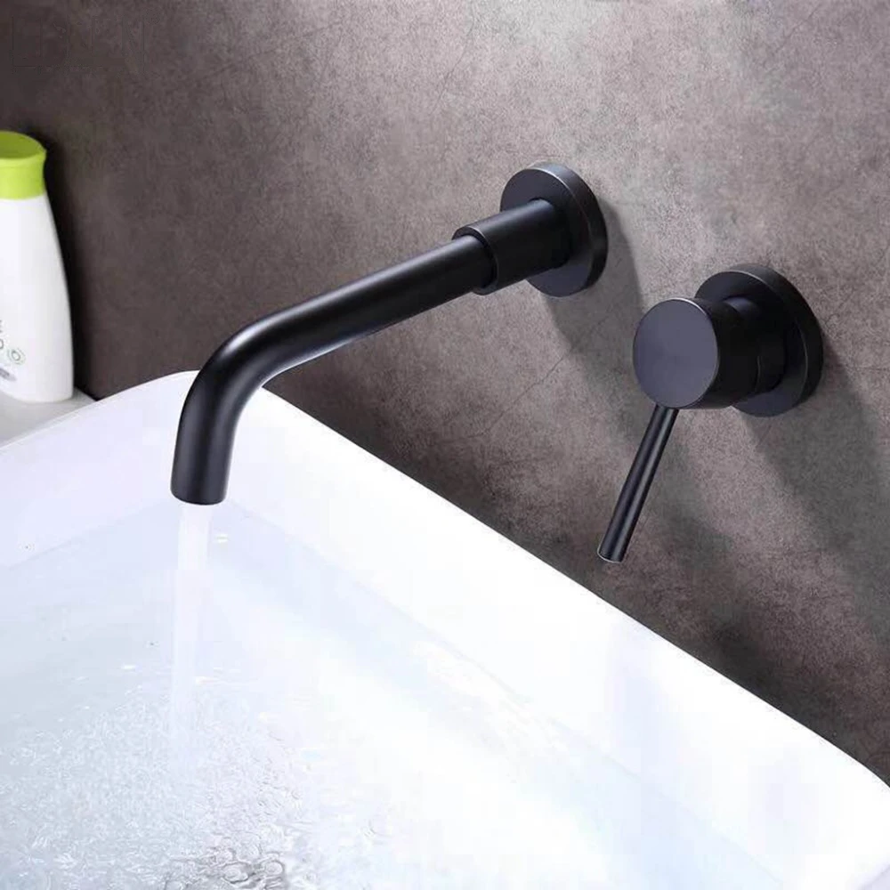 

Wall Mounted Bathroom Sink Faucets Black Wall Mixer Tap Hot Cold Water Crane 360 Degree Rotate Chrome Basin Mixer MOF1405