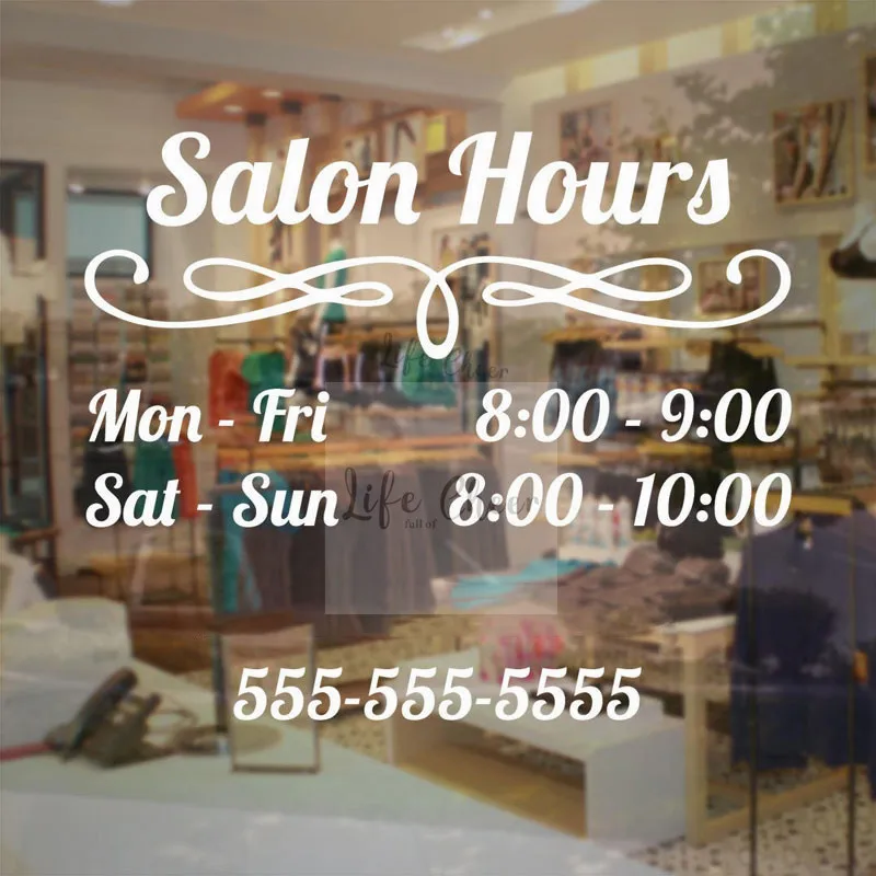 

Custom Salon Work Hours Wall Sticker Hair Salon Window Decal Custom Working Timetable Vinyl Poster Murals Shop Decoration AC106