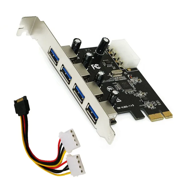 Tarjeta de expansión PCIE a USB 3,0, adaptador PCI Express, tarjeta Pcie, 4 puertos USB 3,0 con Cable de conector de alimentación Sata de 15 pines Tarjeta de expansión PCIE a USB 3,0, adaptador PCI Express, tarjeta Pcie, 4 puertos USB 3,0 con Cable de conector de alimentación Sata de 15 pines
