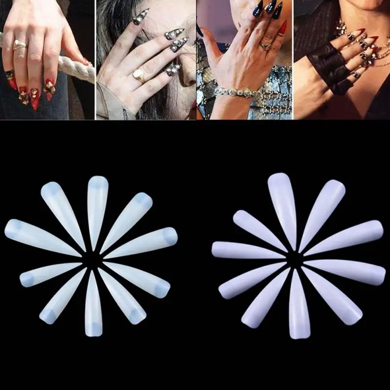 

new 500x Artificial Long Sharp Nail Art Tips Stiletto Pointy Fake False Full Cover