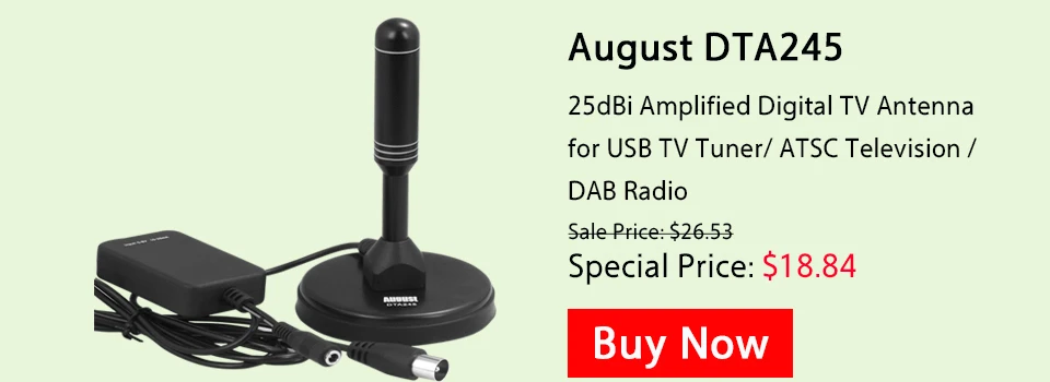 August DTA245 Amplified TV Antenna Indoor and Outdoor Digital Antennas