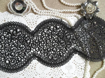 

Black lace trim cutout water-soluble embroidery lace fabric trimming sewing accessories for crafts 11.5 cm width 7 yards/Lot