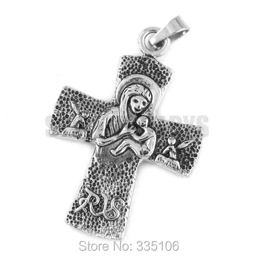 

Free shipping! Virgin Mary & Jesus Cross Pendant Stainless Steel Jewelry Fashion Biker Pendant SWP0296