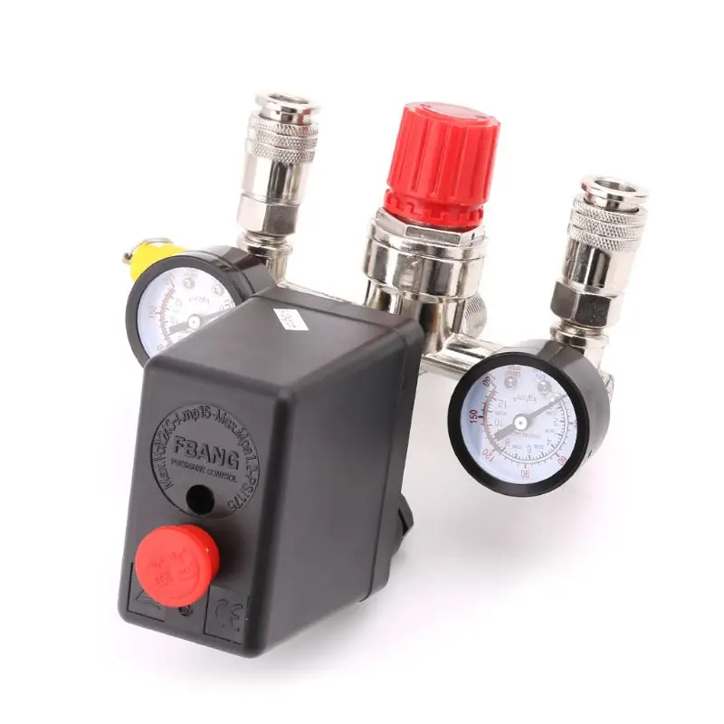 Air Compressor Pressure Control Switch Valve Manifold Regulator with Gauges 230V 