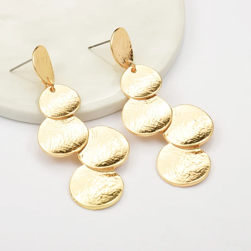 

2019 New Hanging Dangle Metal Drop Earrings Statement Round Brincos Bijoux Wholesale Jewelry Accessories For Women