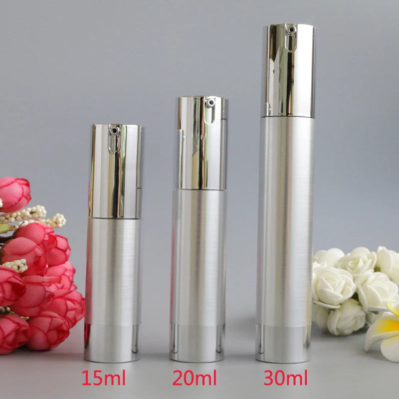 

20ml 30ml Makeup Vacuum Lotion Pump Bottle Refillable Bright Silver Airless Cosmetic Essence Packaging for Women Beauty 10pcs