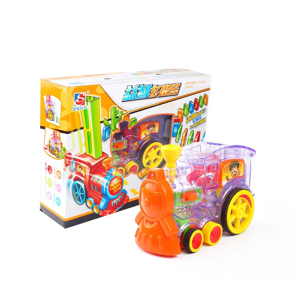 Детский домино поезд автомобильный комплект со звуковым светом автоматический Эмиссионный набор блоков Лифт пружинный мост набор детские игрушки - Цвет: 2