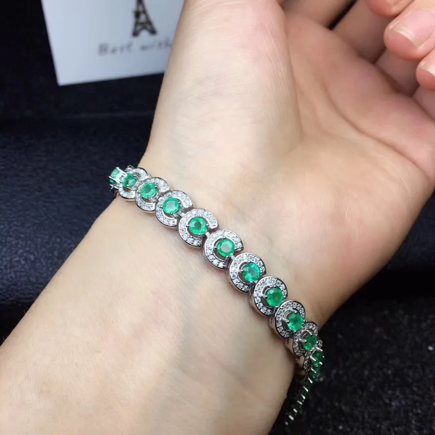 Classic design natural emerald bracelet crystal good color beautiful 925 Silver Handmade beautiful goddess