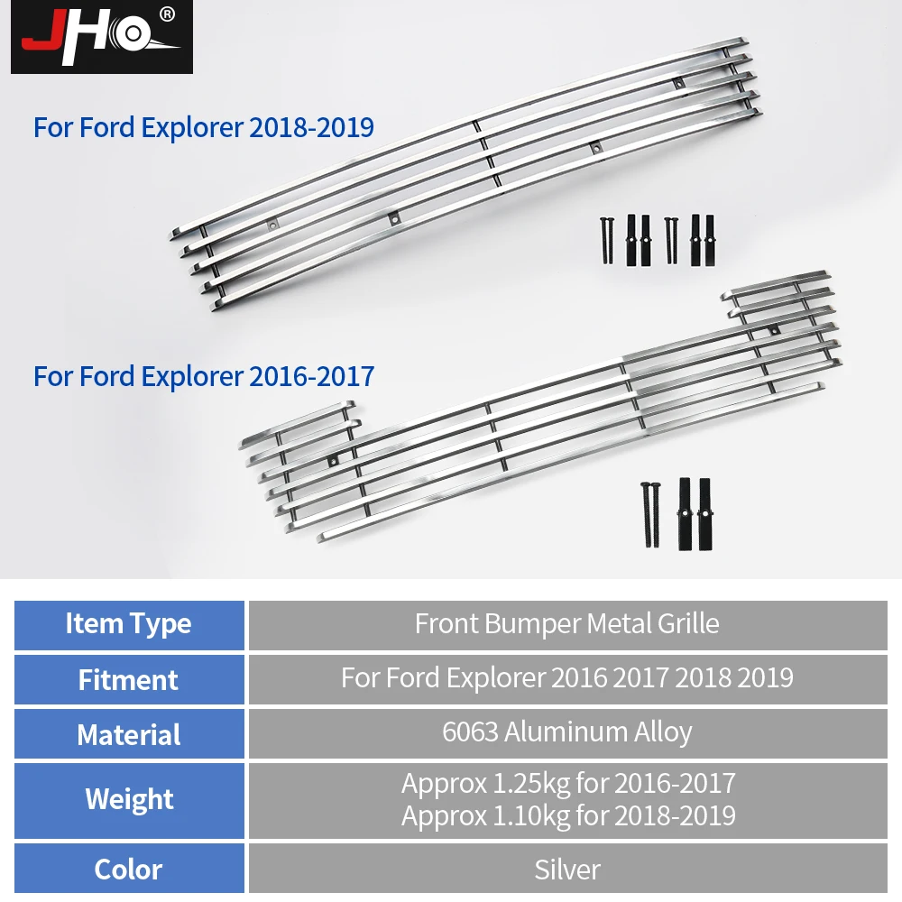 JHO Автомобиль Стайлинг Аксессуары Алюминиевый передний бампер Нижняя решетка облицовки радиатора для Ford Explorer- серебро