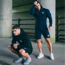 Summer Men's Sets Long Sleeve Zipper Tops+Shorts Two Pieces Sets Casual Tracksuit Male 2019 Muscle Gyms Fitness trousers men
