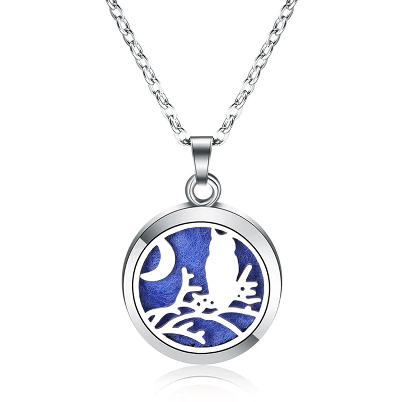 

New Night Owl Aroma Diffuser Locket Necklace Pendant Stainless Steel Perfume Essential Oil Diffuser Locket Aromatherapy Jewelry