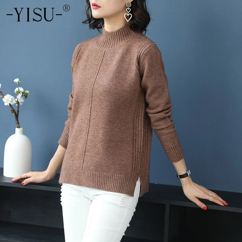 

YISU turtleneck sweater 2018 Autumn Winter Women Sweaters And Pullovers basis Thick Knit Sweater Pull Femme Loose Jumper