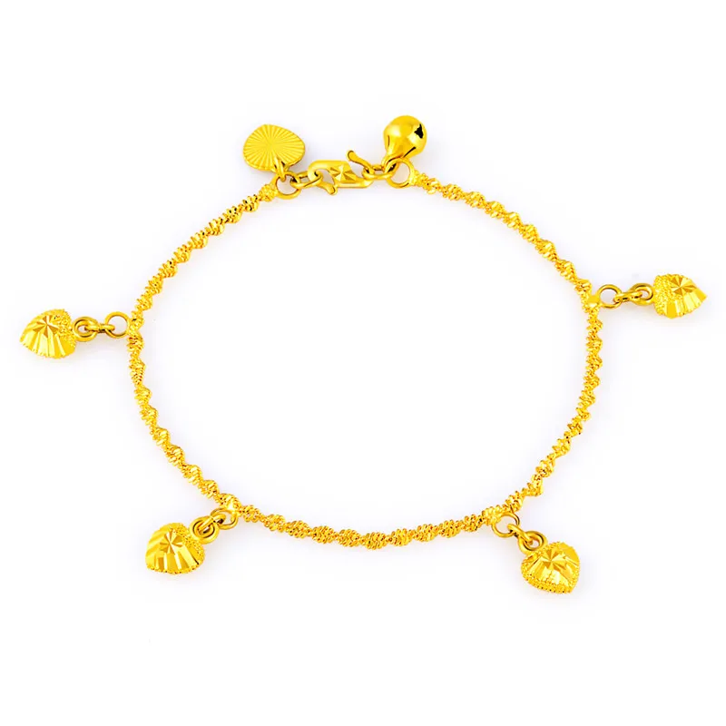 

Geometric 24K Gold Wave Chain Bracelets Bangles High Quality Elegant Woman Heart Charm Bracelets Jewelry Party Anniversary Gift