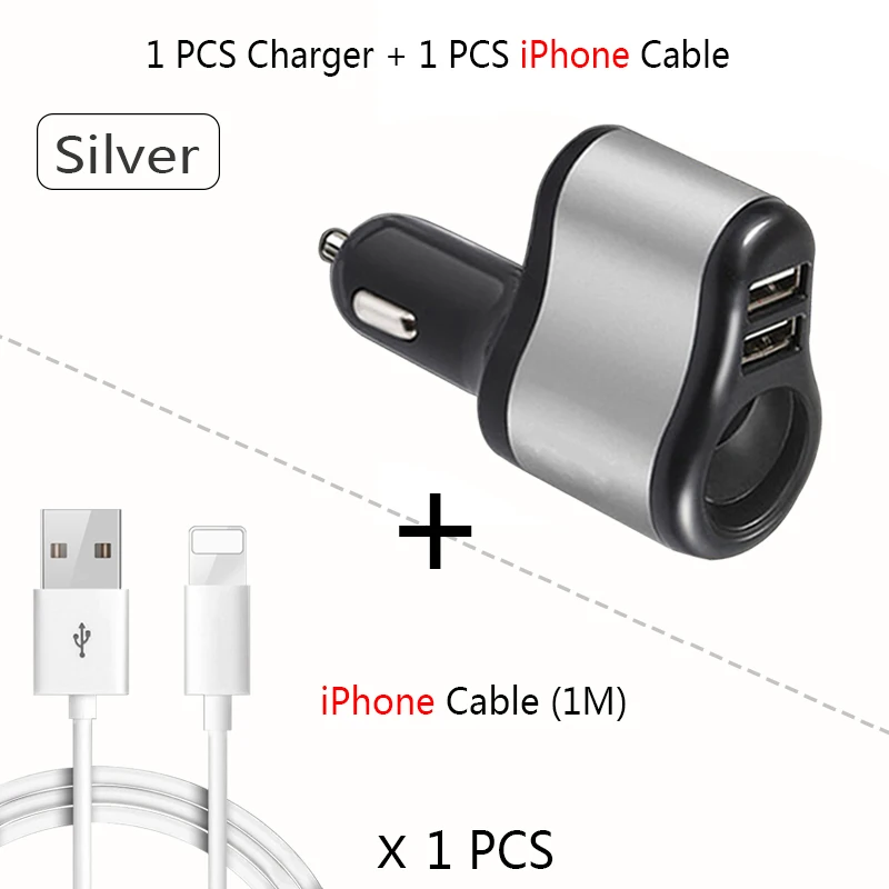iP Cable and Silver Brorikoy автомобиля Зарядное устройство для iPhone 6 iPad 2 Порты USB для салона автомобиля-Зарядное устройство мобильный Интимные аксессуары Авто-прикуриватели адаптер Быстрая зарядка - Тип штекера: iP Cable and Silver