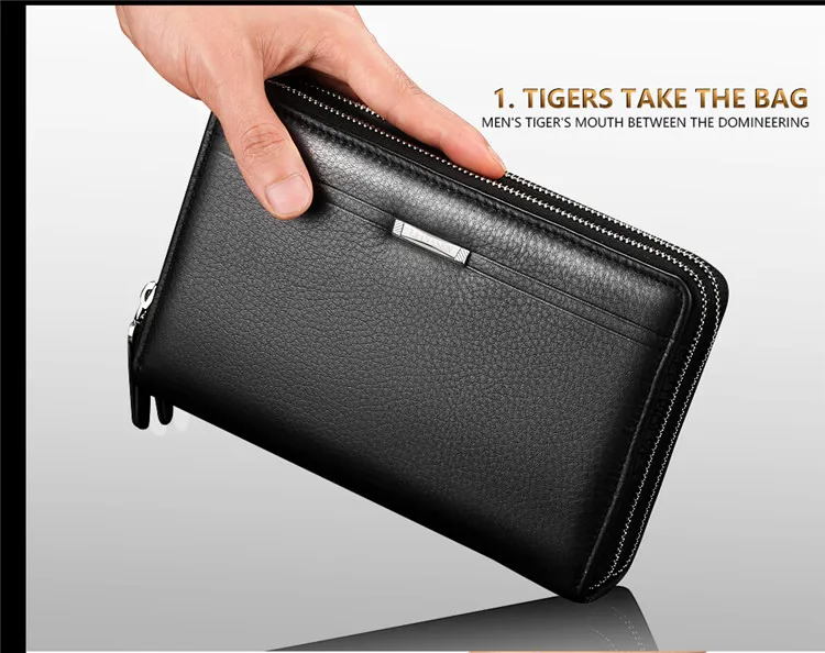 Men wallets with coin pocket long zipper coin purse for men clutch business Male Wallet Double zipper Vintage Large Wallet Purse