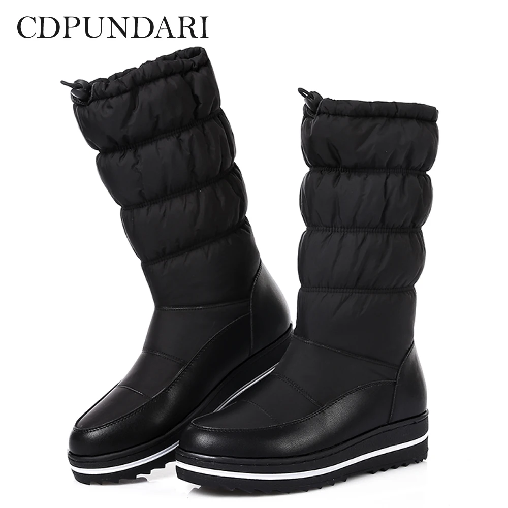 

CDPUNDARI Down Plush Snow Boots Women Ankle Boots Ladies flat winter platform boots Black White