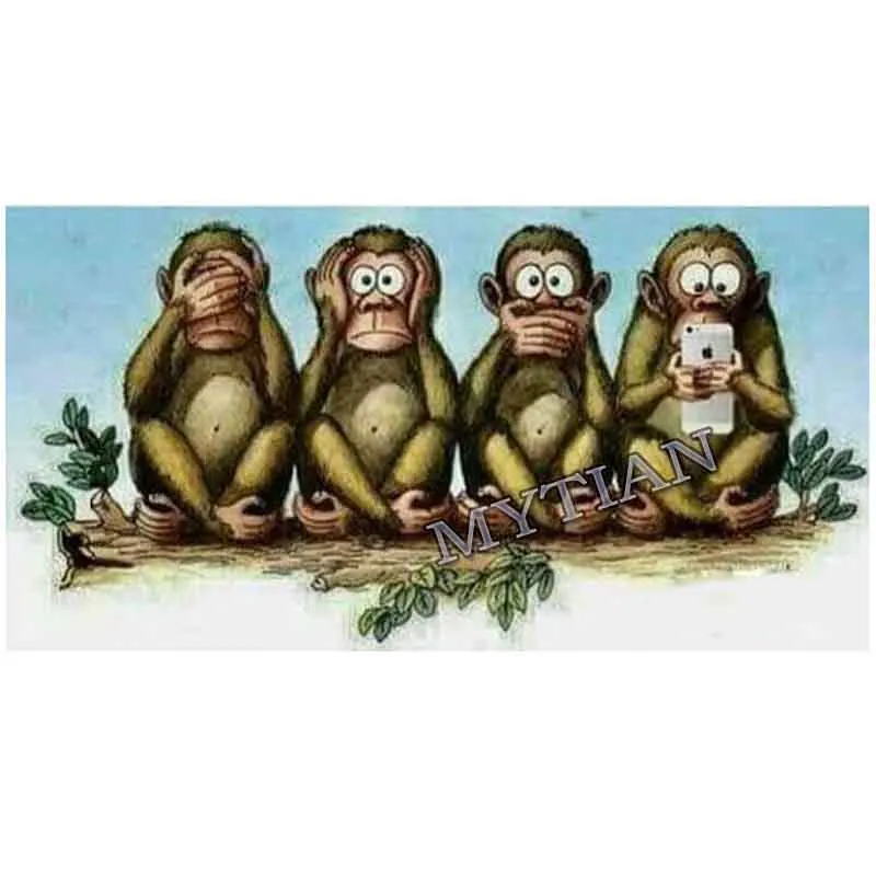 cut four monkey home decor full square/round Embroidery Pattern resin diamond 5D DIY paintings 3D Cross stitch mosaic stickers | Дом и сад