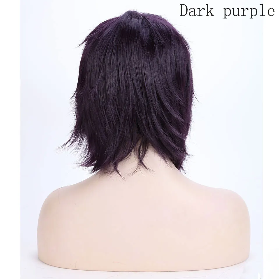 SNOILITE аниме черный белый оранжевый красный короткий Косплей парик с челкой 30 см высокая температура волокна синтетические волосы парики для вечерние - Цвет: dark purple