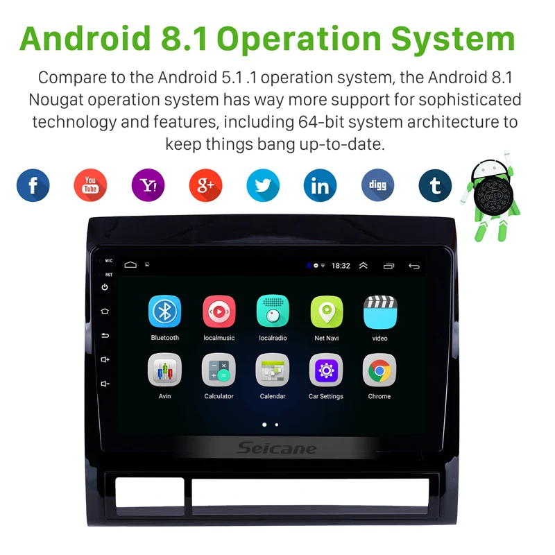 

Seicane Car Navi 2Din Android 8.1 for TOYOTA TACOMA/HILUX (America Version) 2005 2006 2007 2008 2009 2010 2013 Multimedia Player
