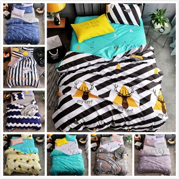 

Black White Diagonal Stripe Deer Pattern Duvet Cover Bedding Set 3/4 pcs Kids Cotton Soft Bed Linen 1.2m 1.5m 1.8m 2m Queen Size