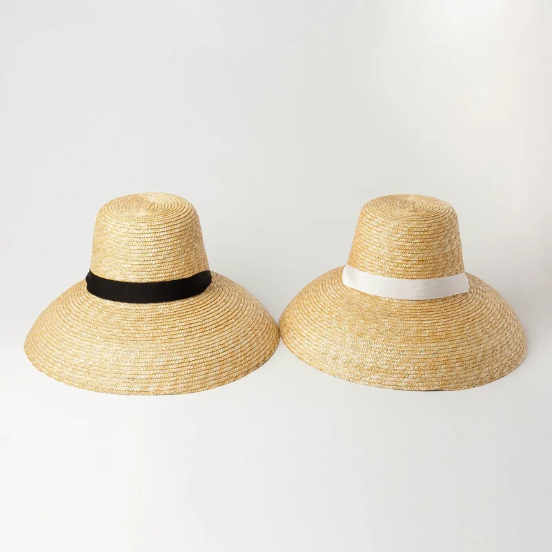 USPOP новые летние шляпы для женщин из натуральной пшеничной соломы шляпы с высоким плоским верхом с длинной лентой на шнуровке шляпы от солнца с широкими полями пляжные шляпы
