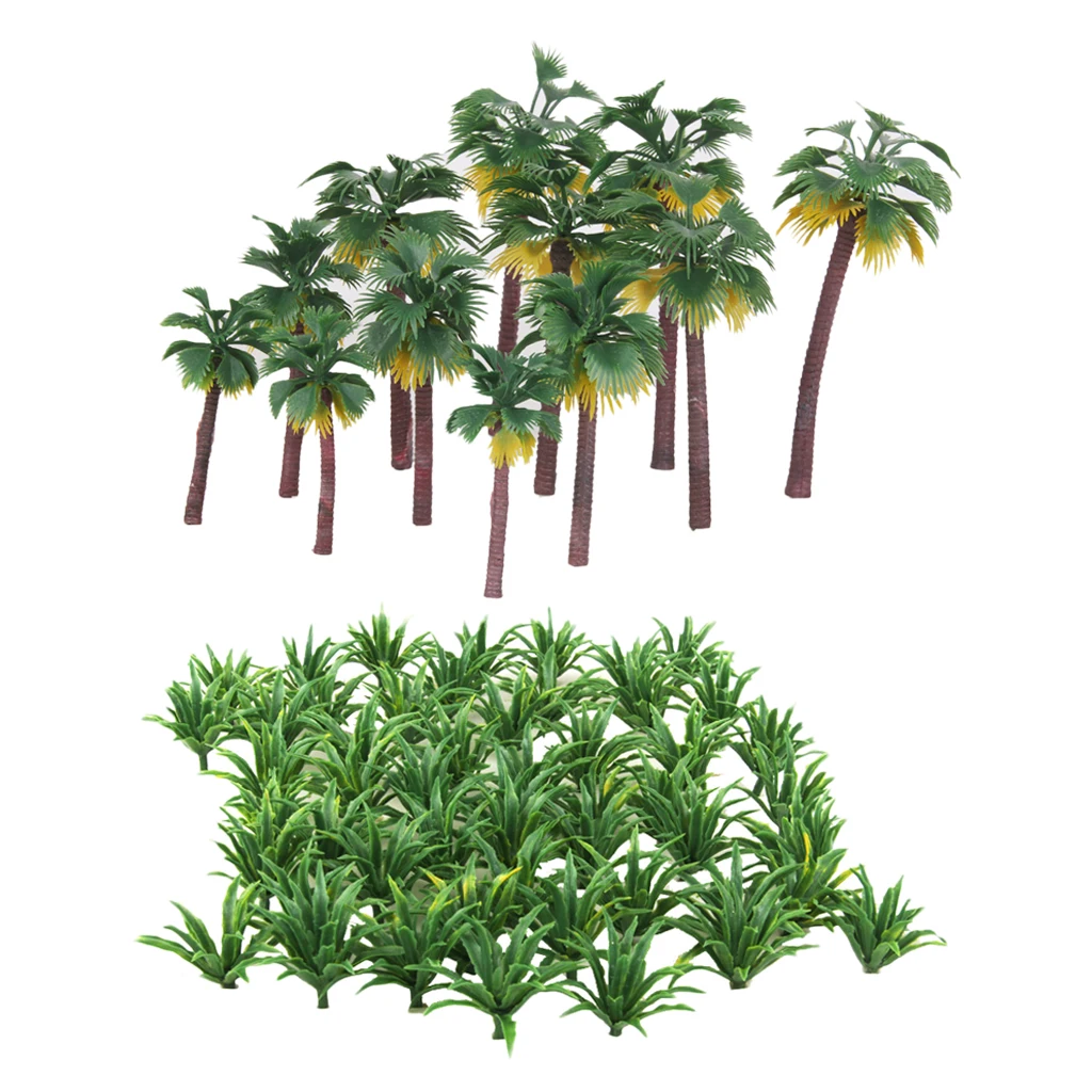 

MagiDeal High Simulation 62Pcs/Lot Green Scenery Railroad Train Layout Model Tree Landscape Sword Grass&Palm for Building Models