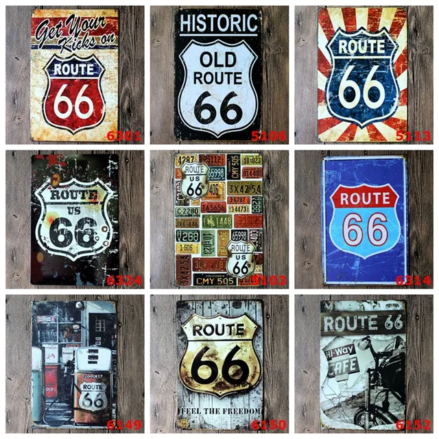 Route 66 Metal Signs Vintage Home Decor Bar Pub Decorative Route 66 Metal Signs Vintage Home Decor Bar Pub Decorative Plates Retro Sheet Tin Sign