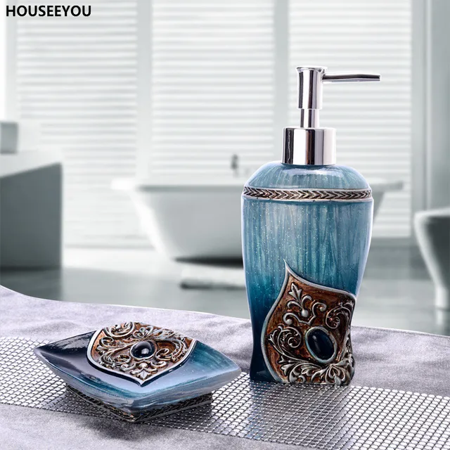 High Quality Bathroom Accessories Set Dimensional Pattern Household High Quality Bathroom Accessories Set Dimensional Pattern Household Exotic Dish Soap Dispenser Toothbrush Holder Cups 2pcs