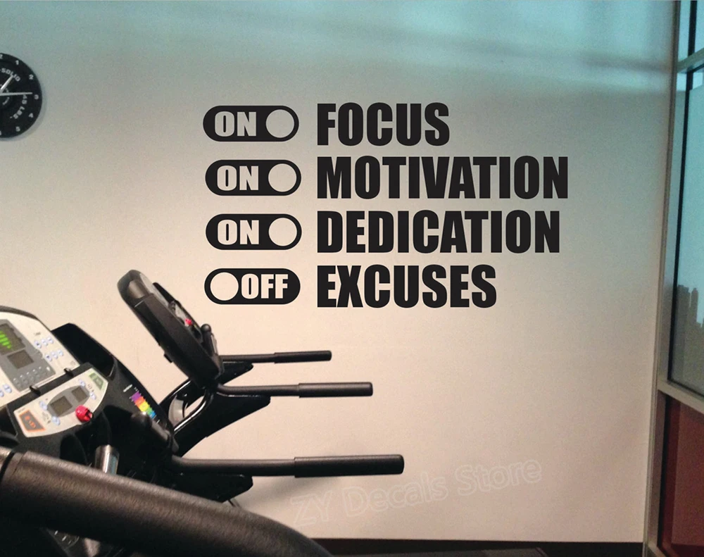 

Focus Motivation Dedication On Excuses Off Wall Stickers for Gym Fitness Vinyl Wall Decal Bedroom Home Decor Classroom Z819