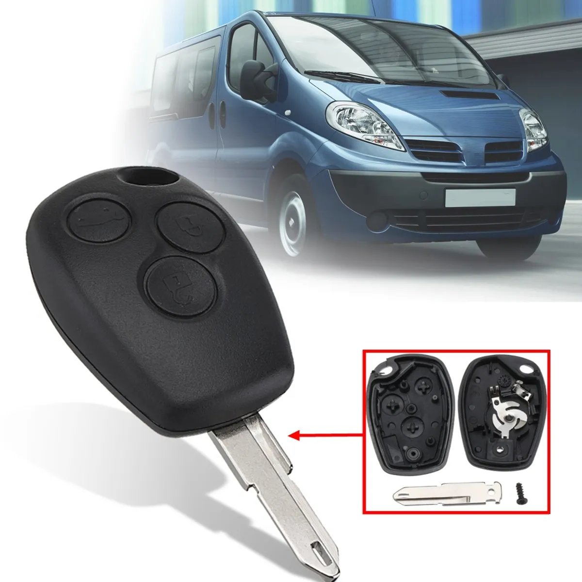 

3 Buttons Lock Open Trunk Remote Key Fob Case Shell with Uncut NE-73 Blade For Nissan Primastar
