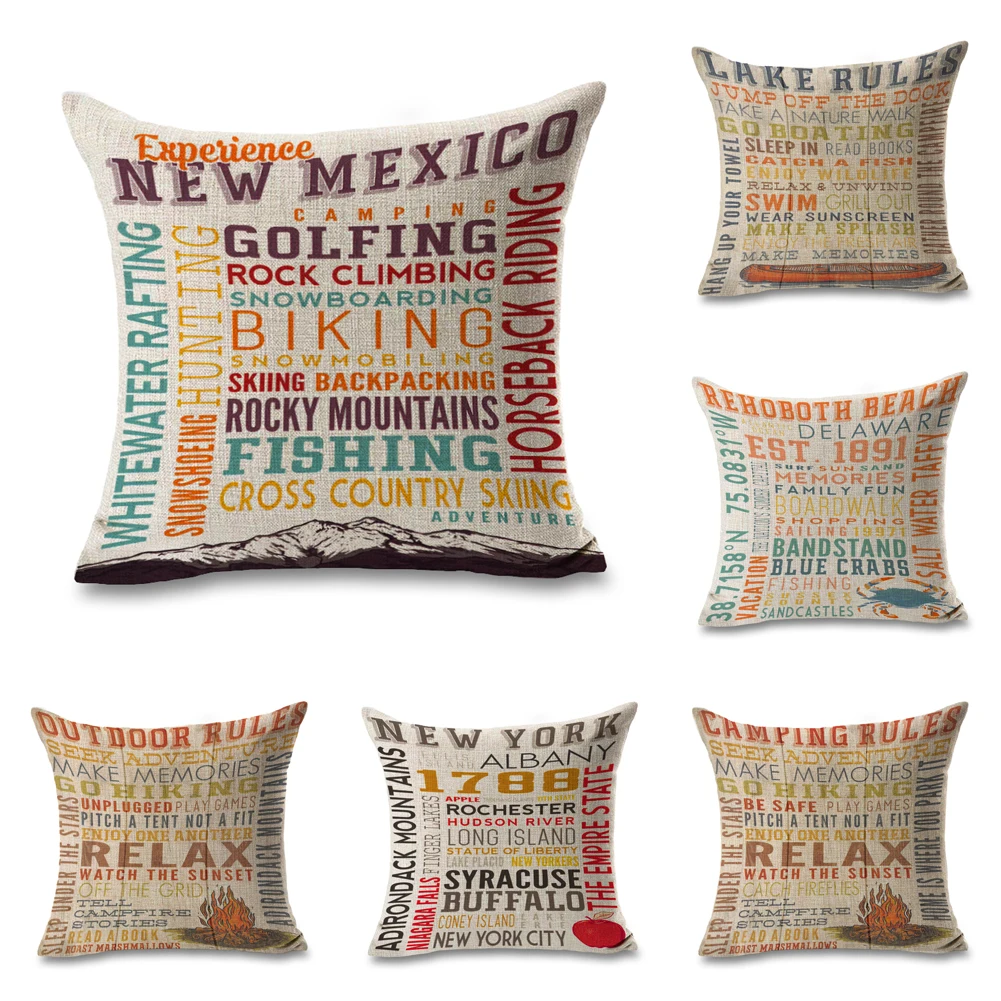 

Typography Art Pillows with Letter Explore New Mexico Linen Cover Case Couch Seat Cushion Throw Pillow For Car Home Decor Gift
