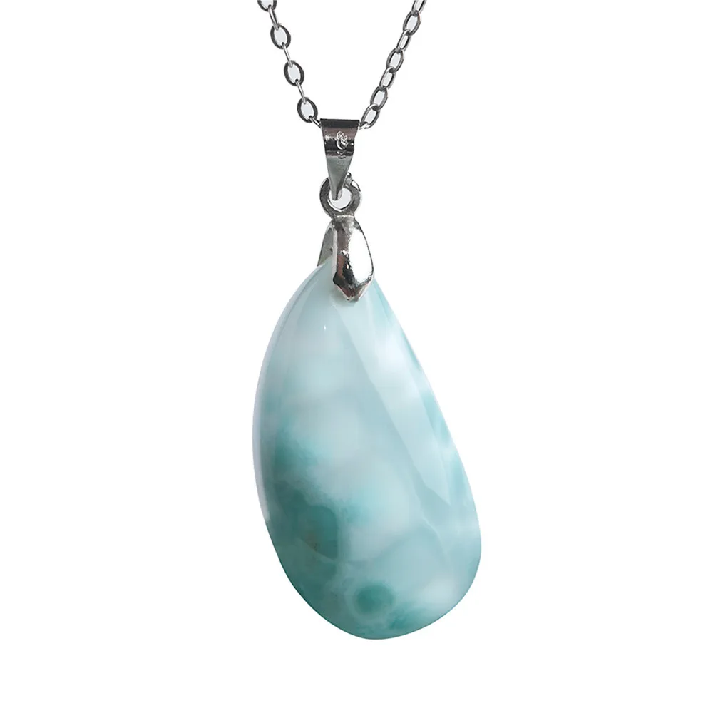 

Genuine Natural Larimar Pendant Blue Crystal Gem Beads Charm Pendants Necklace Charm Women's Jewelry
