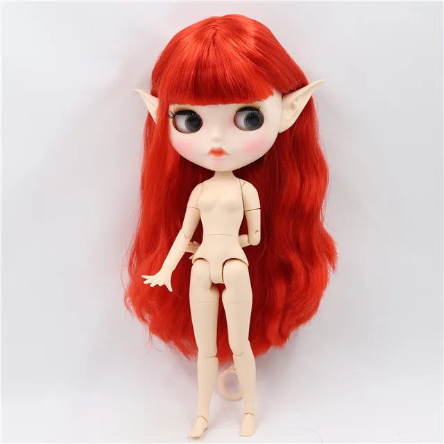 Ледяная фабрика blyth кукла 1/6 bjd белая кожа сустава тела прямые красные волосы, новое матовое лицо индивидуальные лицо BL0115 - Цвет: doll with EARS