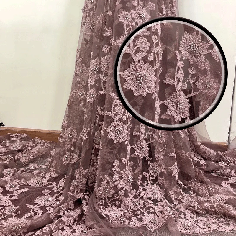 

2018Latest popular High quality handmade bead fabric African French Net lace fabric for Nigerian Wedding Dress lace MD306 Gray