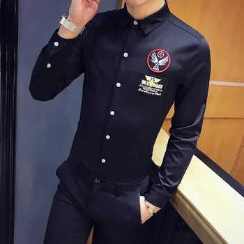 

men shirt 9541 / owner wind 2018 qiu dong men less empty long-sleeved shirt labeling male han edition men's shirts P45