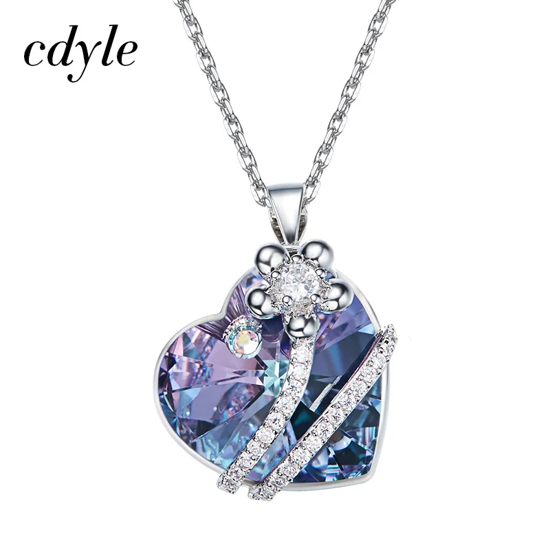 Cdyle Сердце ожерелье украшено Кристаллами Ожерелье s Подвески Parrure Bijoux Femme цветок ожерелье фиолетовый - Окраска металла: Purple