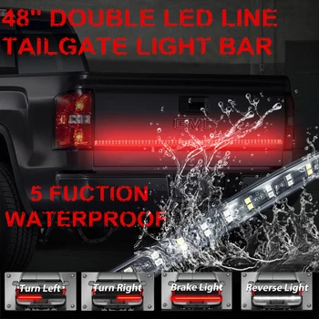 

48" 2-Row LED Truck Tailgate Light Bar Strip Red/White Reverse Stop Turn Signal Running for Pickup SUV RV Trailer