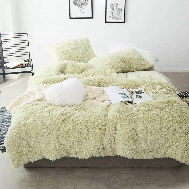 Luxury Plush Shaggy Duvet Cover Set Multi Solid Color Twin Full