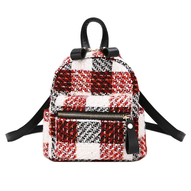 

2018 Fashion New Women Backpacks Hit color Wool Quality Shoulder bag College winds Stripes Small Backpack Mini Travel Rucksack