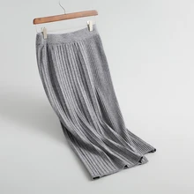 Осенняя Женская юбка Повседневная Одноцветный полосатый вязаная Асимметричная трикотажная юбка