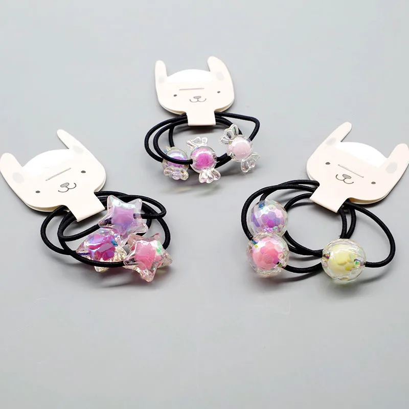

3pcs/lot Children's Fashion Hair Ties Heart cartoon colorful ball Hair Ring Hair Rope rubber band head Headwear Hair Accessories