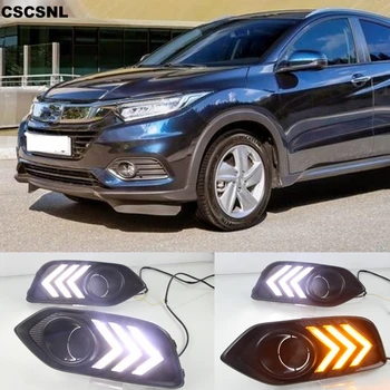 

CSCSNL 1Set LED DRL Daytime Running Lights Fog Lamp Cover With Turn Yellow Signal For Honda HRV HR-V Vezel EU 2018 2019