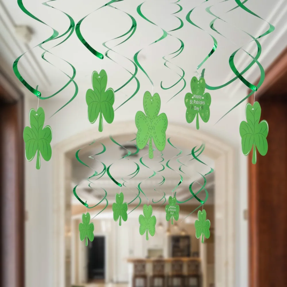 Sunbeauty Shamrock St Patricks Day Hanging Swirl Decorations