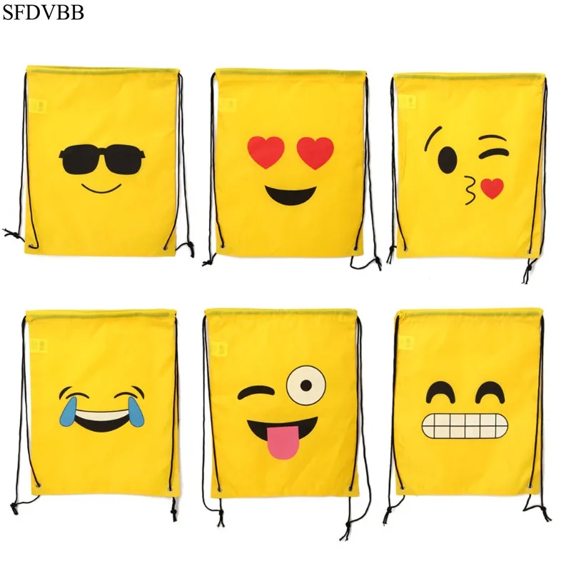 Emoji Drawstring Bags 12 Pack Cute Assorted Emoticon Party Favors